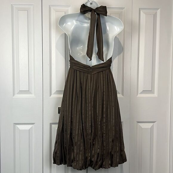 BCBG MAXAZRIA Silk Bronze/Brown Empire Waist Halter Dress Size 4 - Picture 6 of 15